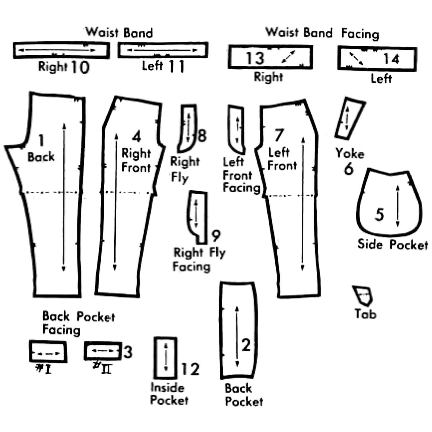 Line drawing of pattern pieces