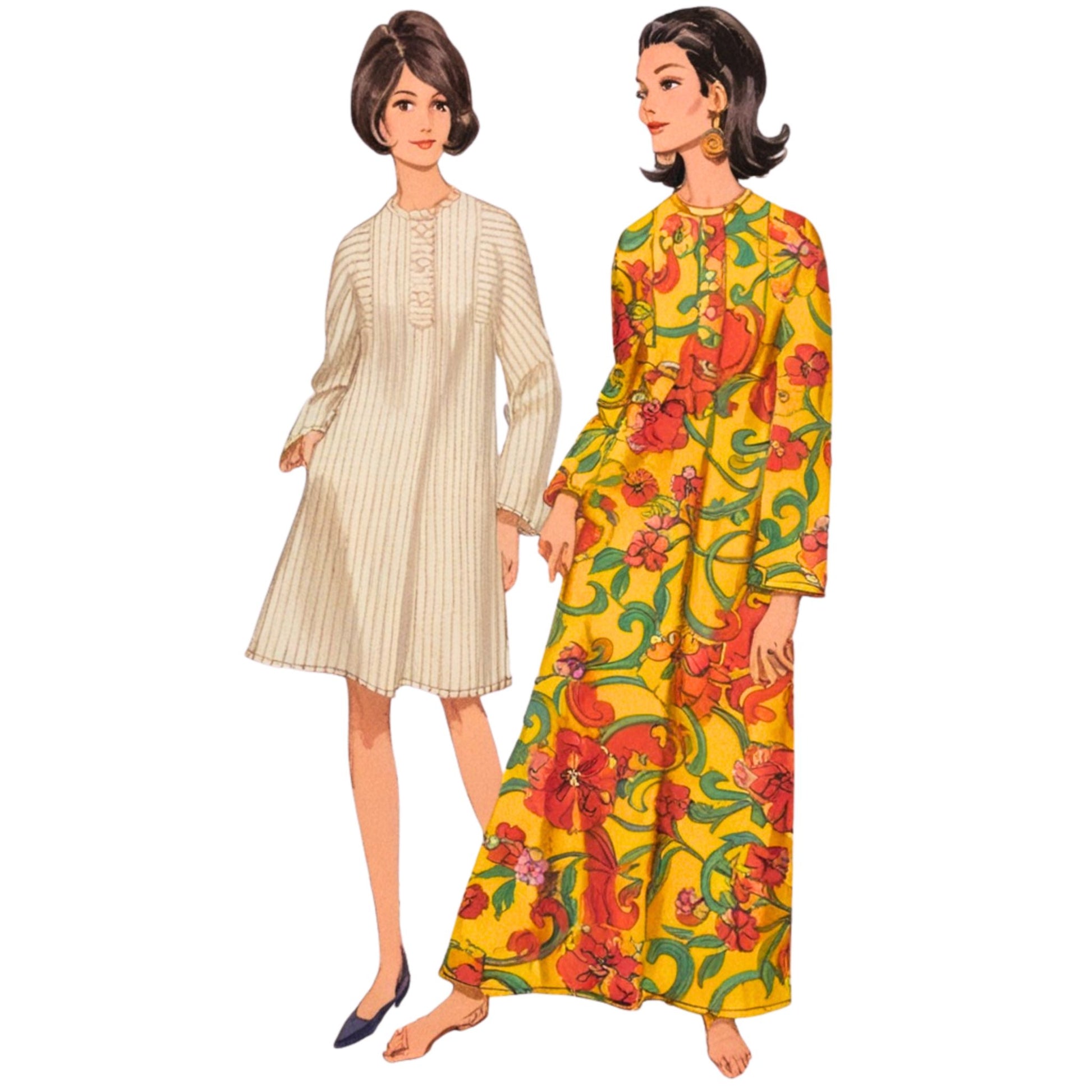 Model wearing dress or caftan made from Butterick 4238 pattern