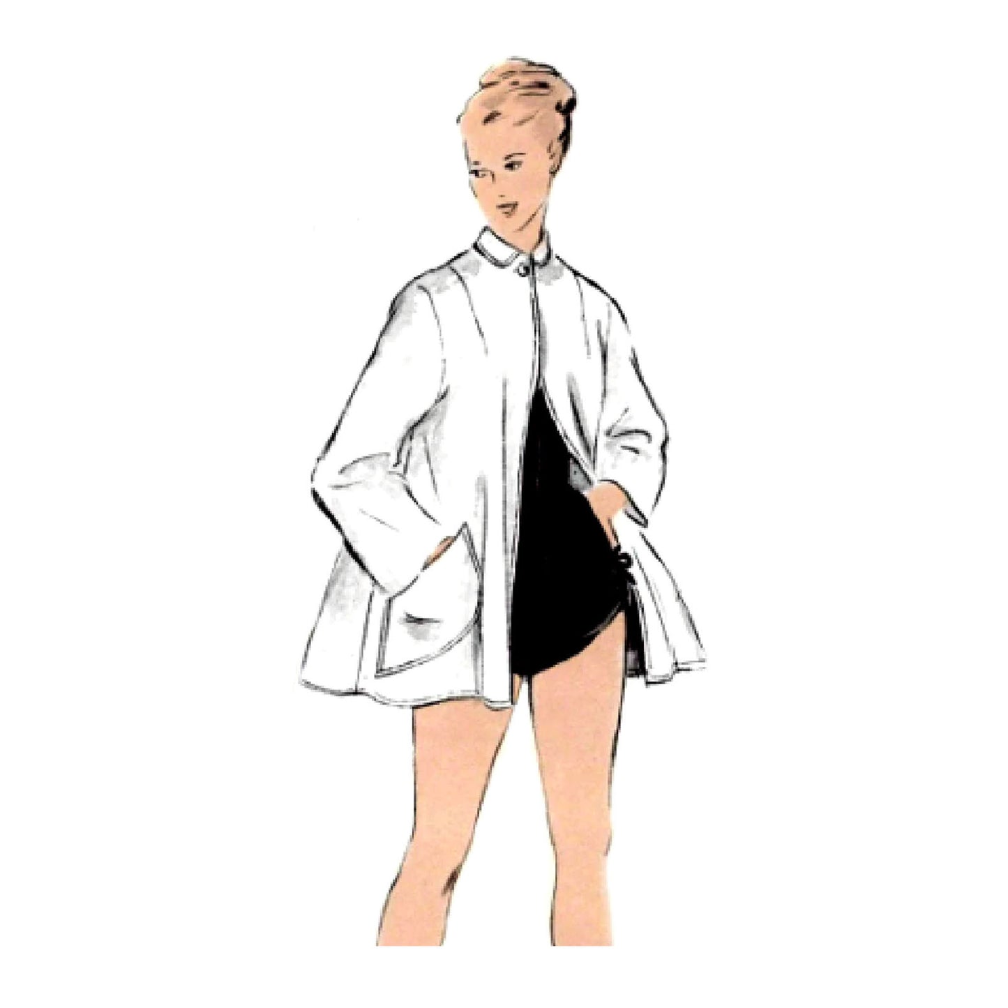 1940s Pattern, Women's Bathing Suit & Beachwear Coat, Bombshell - Bust 34” (86cm)