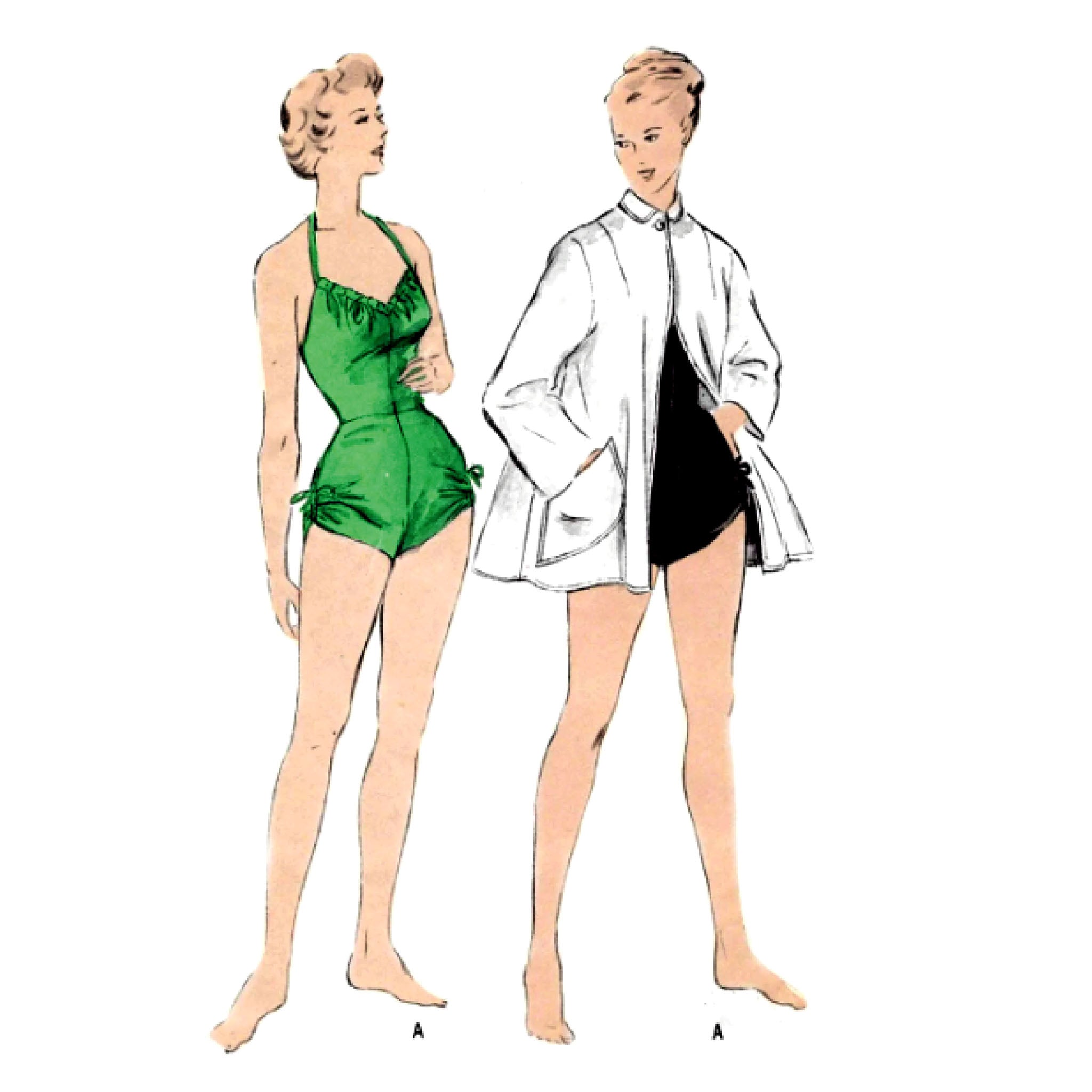 Bombshell Pattern 1940s Pattern, Women's Bombshell Bathing Suit & Beach Coat – Vintage ...