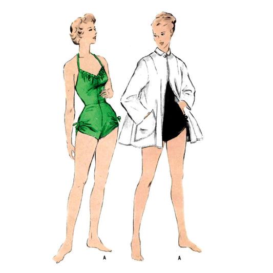 Schnittmuster aus den 1940er Jahren: Pin-Up-Strandmode-BH, Shorts und Hosen  – Brustumfang 34 Zoll (86 cm)