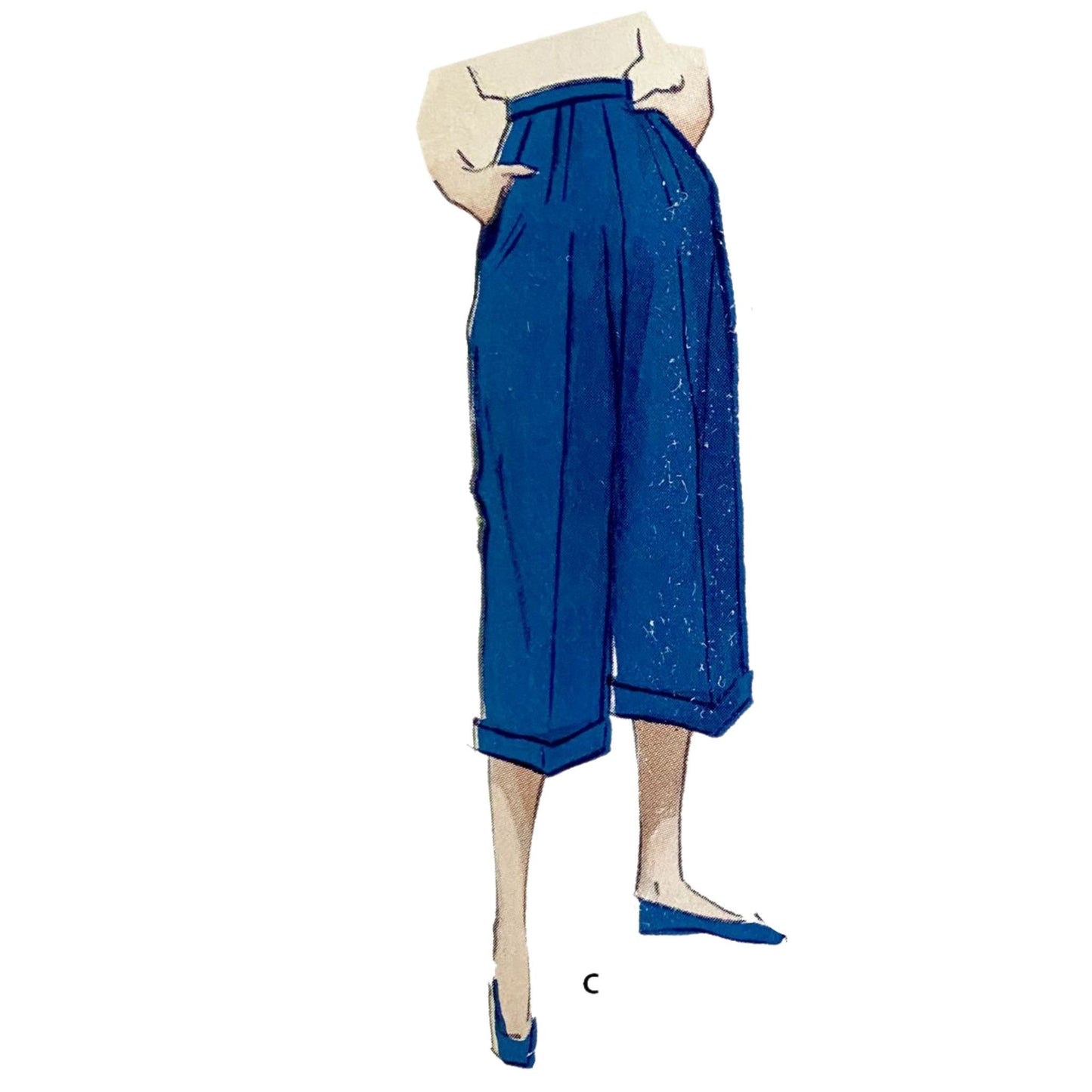 Model wearing blue shorts
