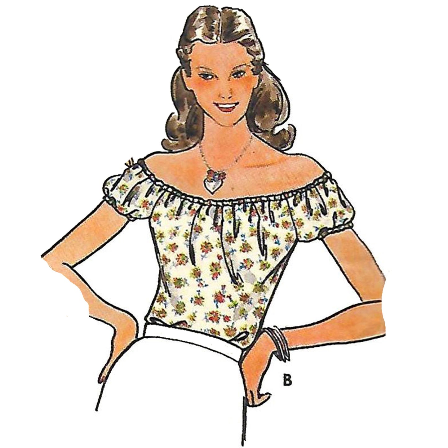 Model wearing 1970s top made from Butterick 5975 pattern