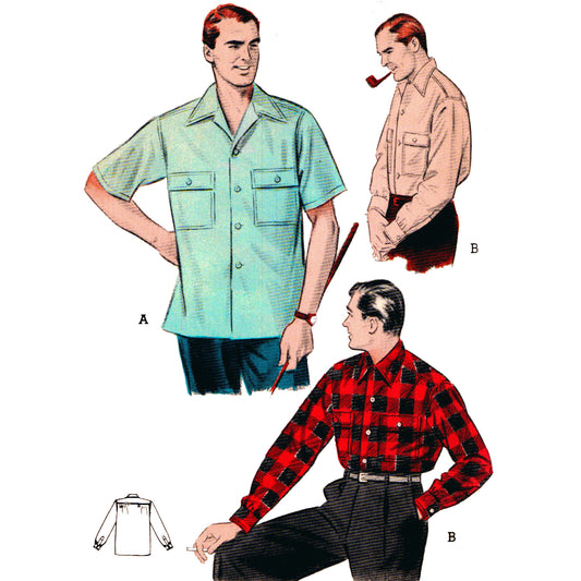 Model wearing convertible collar shirt made from Butterick 6318 pattern