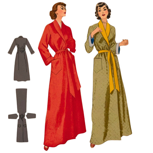 Illustration of two women wearing long robes with a smaller gray robe on a white background.