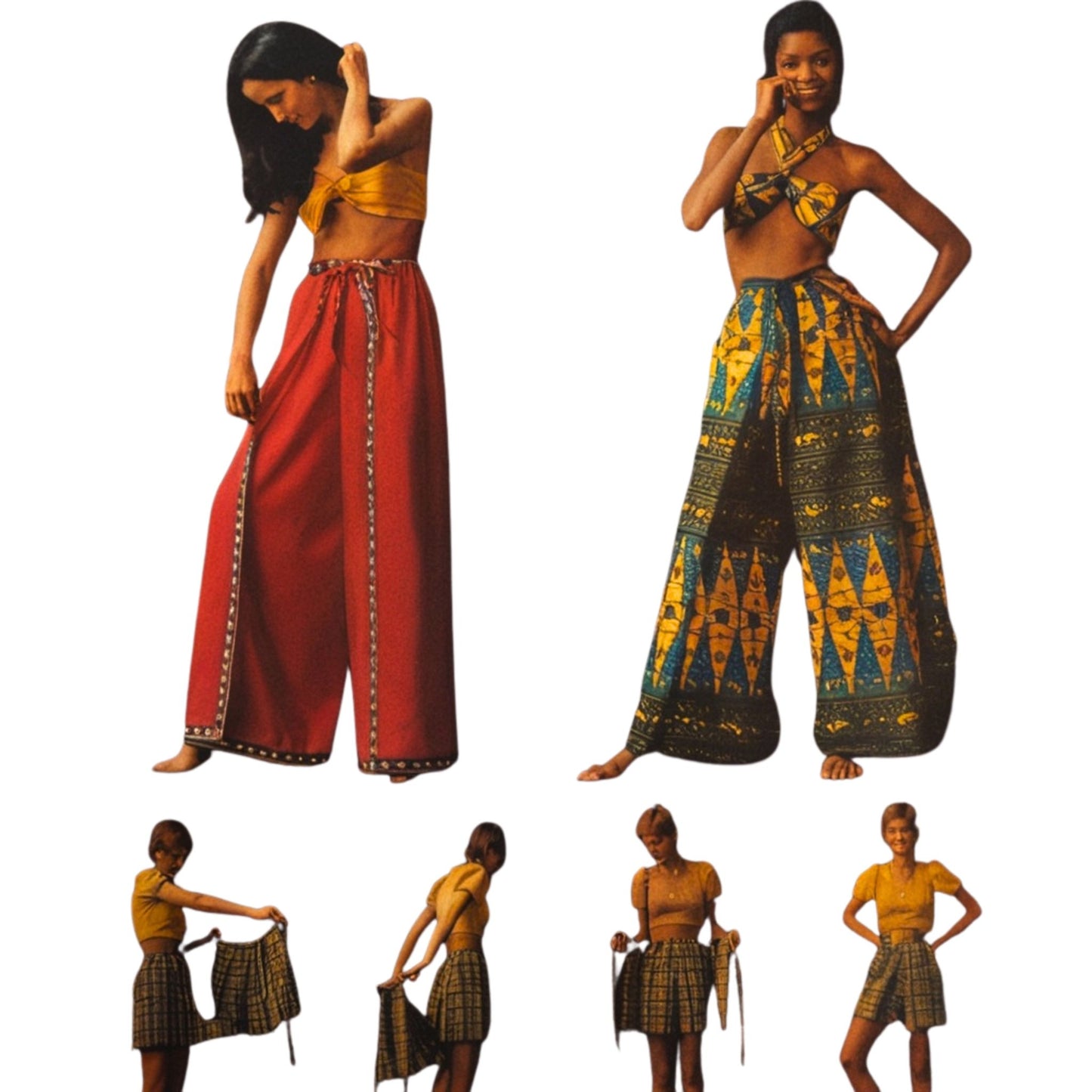 Vintage 1970s Pattern, 'Easy' Wrap-&-Go Pant-Skirt - Multi-sizes