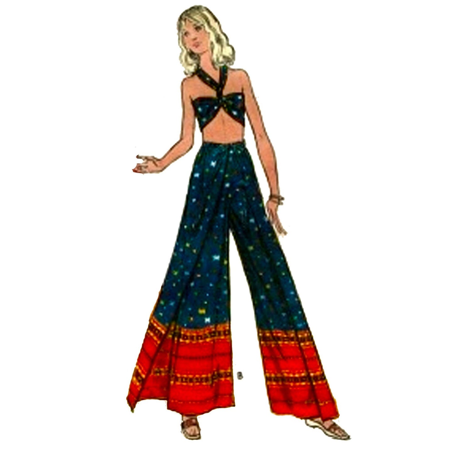 Vintage 1970'er mønster, 'Easy' Wrap-&-Go bukser-nederdel - flere størrelser
