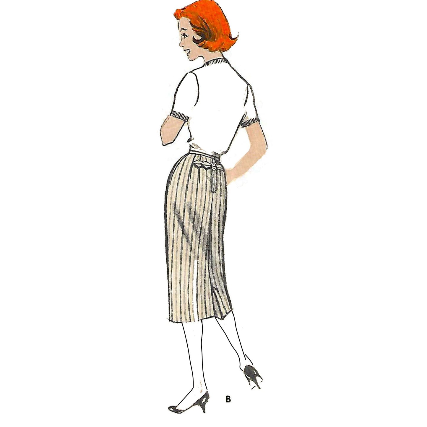 Model wearing 1950s skirt made from Butterick 8376 pattern