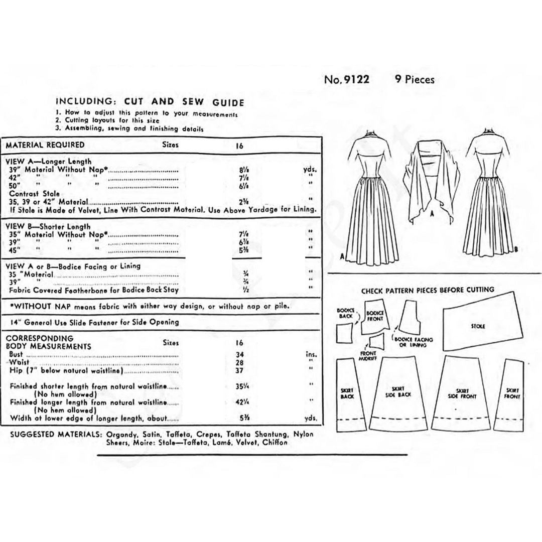 Patrón de los años 50, vestido de noche, escote halter de Marilyn Monroe, baile, busto 34” (86,4 cm)