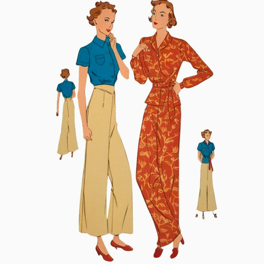 Women wearing 1930s pyjamas
