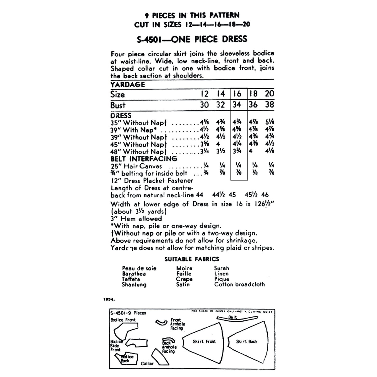 PDF - Modello di Cucito degli Anni '50: Vogue Abito Giorno o Cocktail con Scollatura a V - Seno 34” (86cm) - Scarica