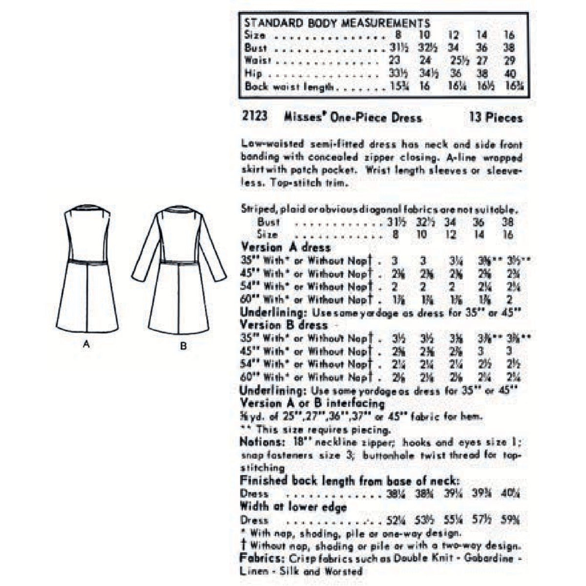 Modèle des années 1960, robe Vogue One Piece, semi-ajustée - Buste 34 » (86,4 cm)