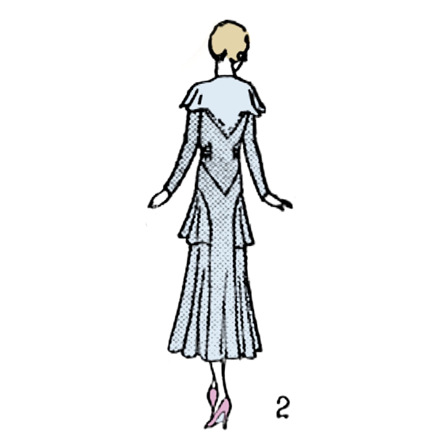Women wearing Frock dress made from 1930's pattern Excella 3456 - back view