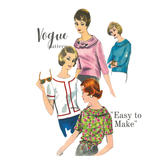 Vintage Vogue sewing pattern cover illustration showing four women in different retro outfits on a white background, with the text 'Vogue pattern' and 'Easy to Make'.