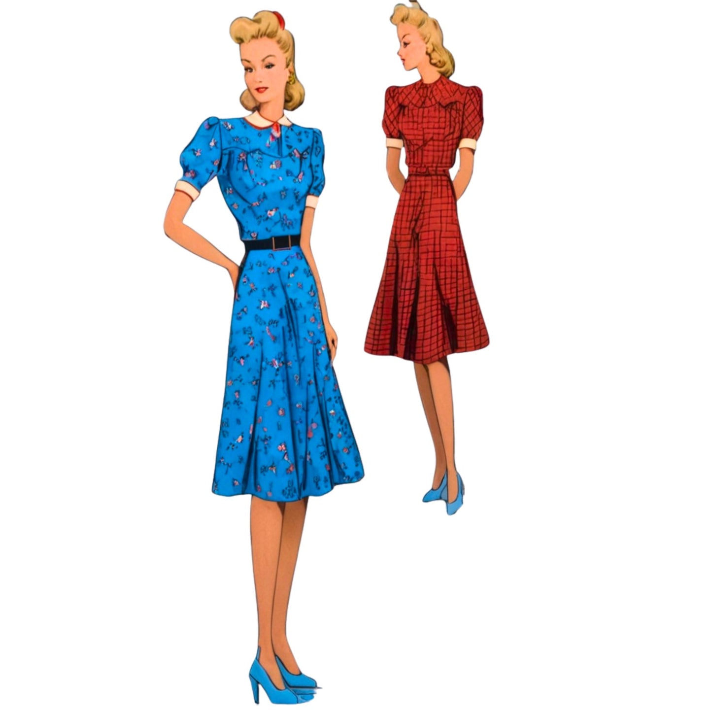 Two vintage-style dresses on a white background
