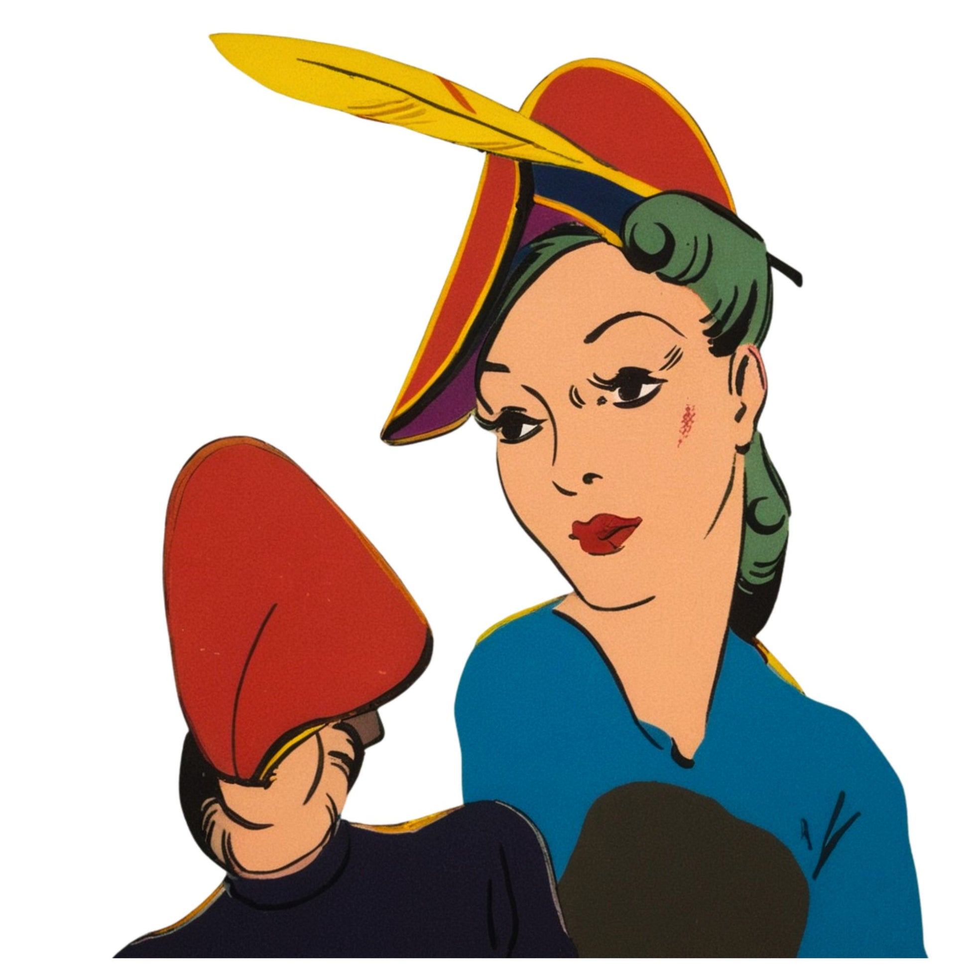 Illustration of a woman with a large hat and a child wearing a smaller hat on a white background