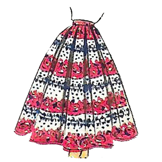 Model wearing 1950s skirt made from Economy Design E112 pattern