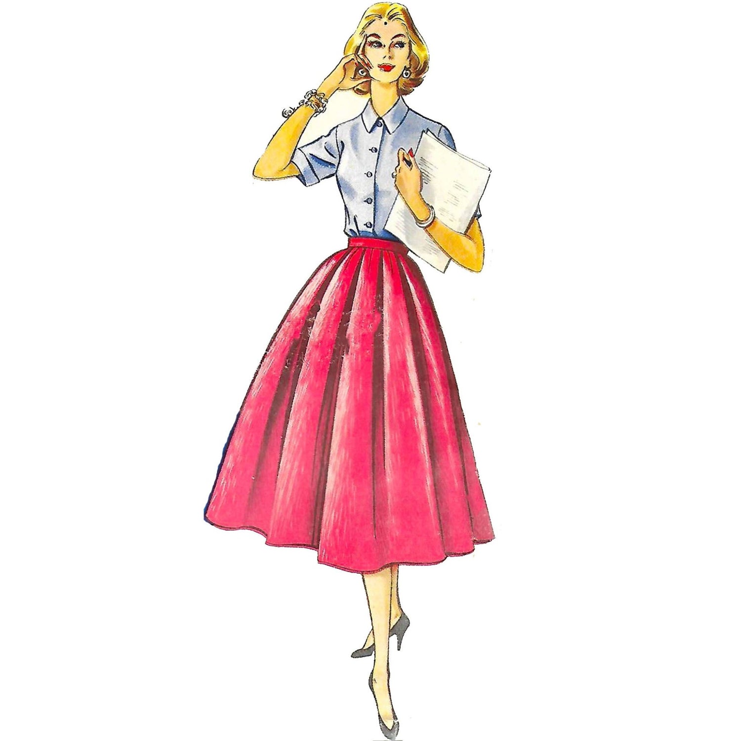 Model wearing 1950s skirt made from Economy Design E112 pattern