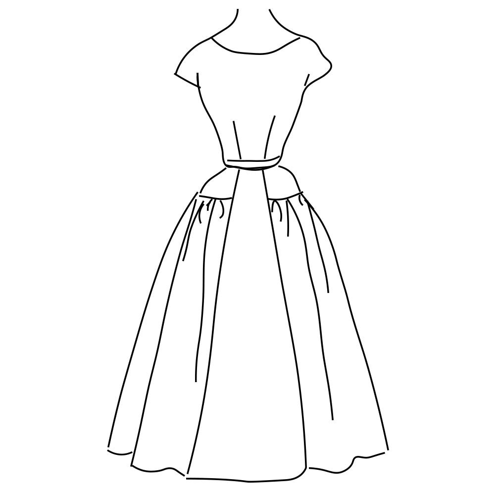 Line drawing of Economy Design E91 dress