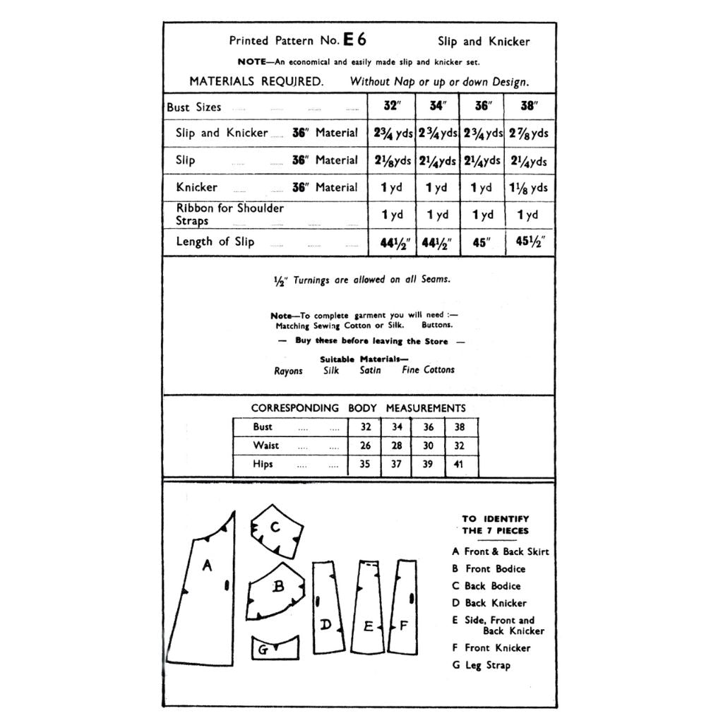 Vintage 1940s Pattern – Slip & Knickers - Bust 38” (96.5cm)