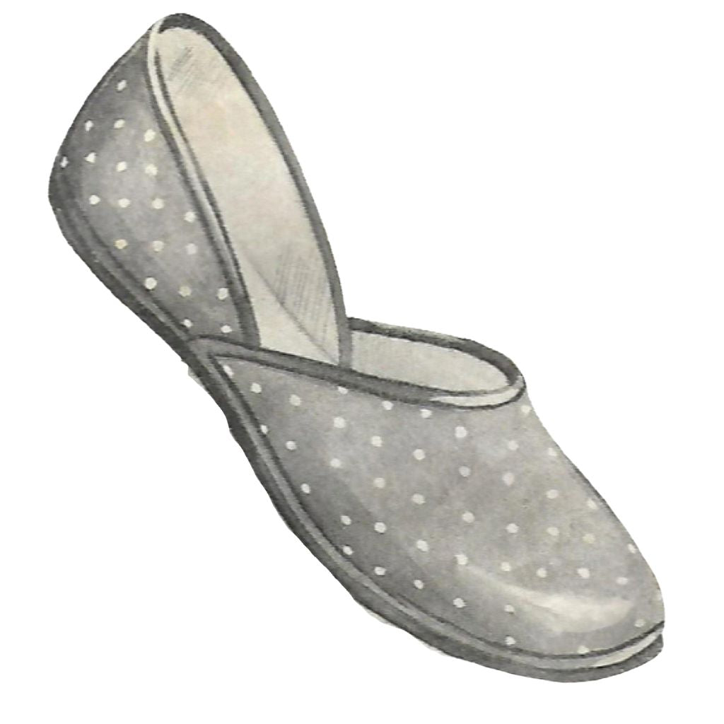 Gray slipper with white polka dots on a white background