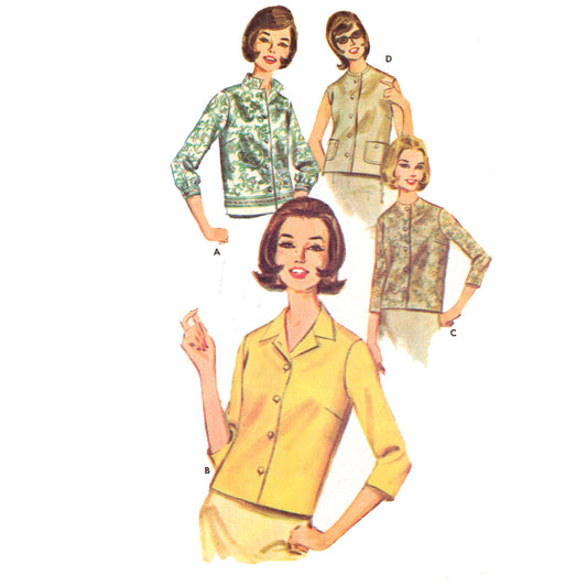 Vintage 1960er Schnittmuster, Bluse - Brustumfang: 34” (86,4cm)