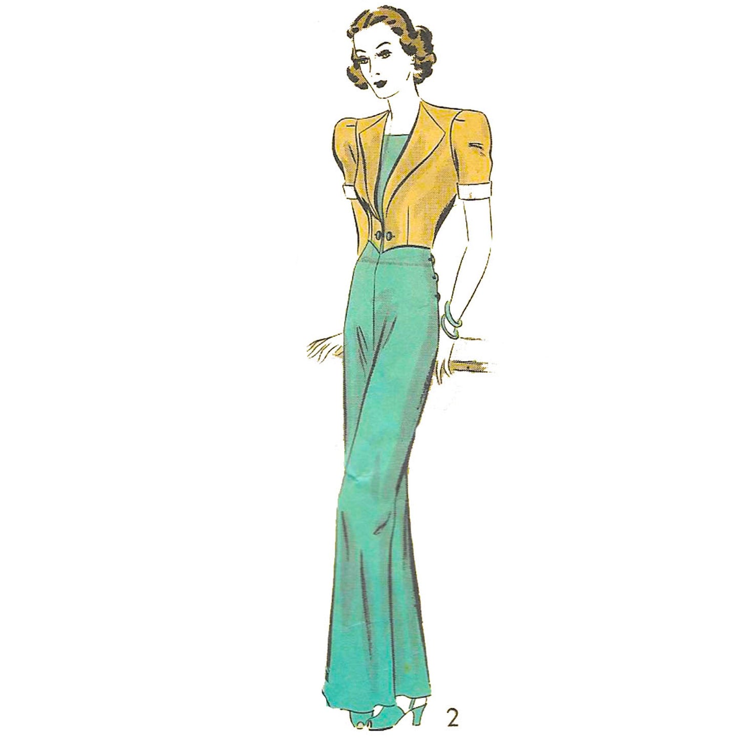 Model wearing 1930s Slacks or Overalls and Jacket made from Hollywood 1602 pattern