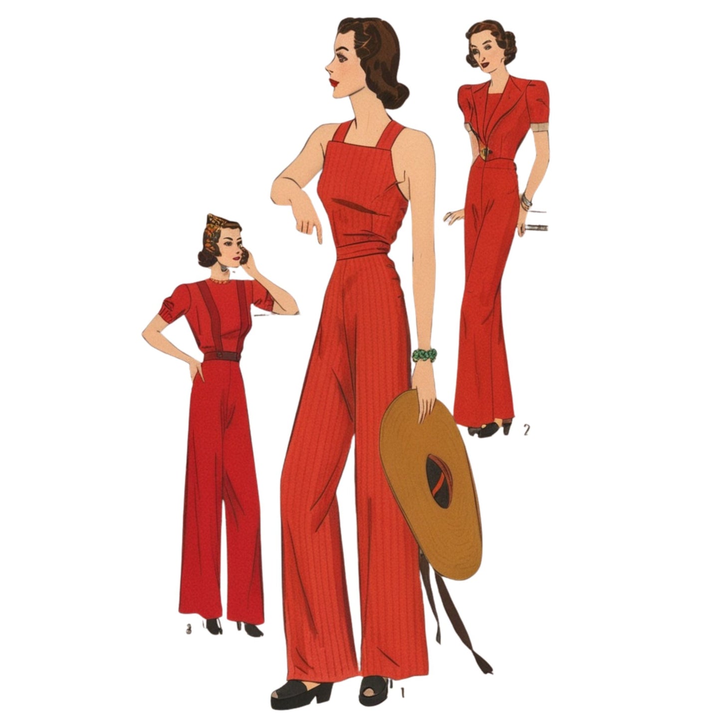 Model wearing 1930s Slacks or Overalls and Jacket made from Hollywood 1602 pattern