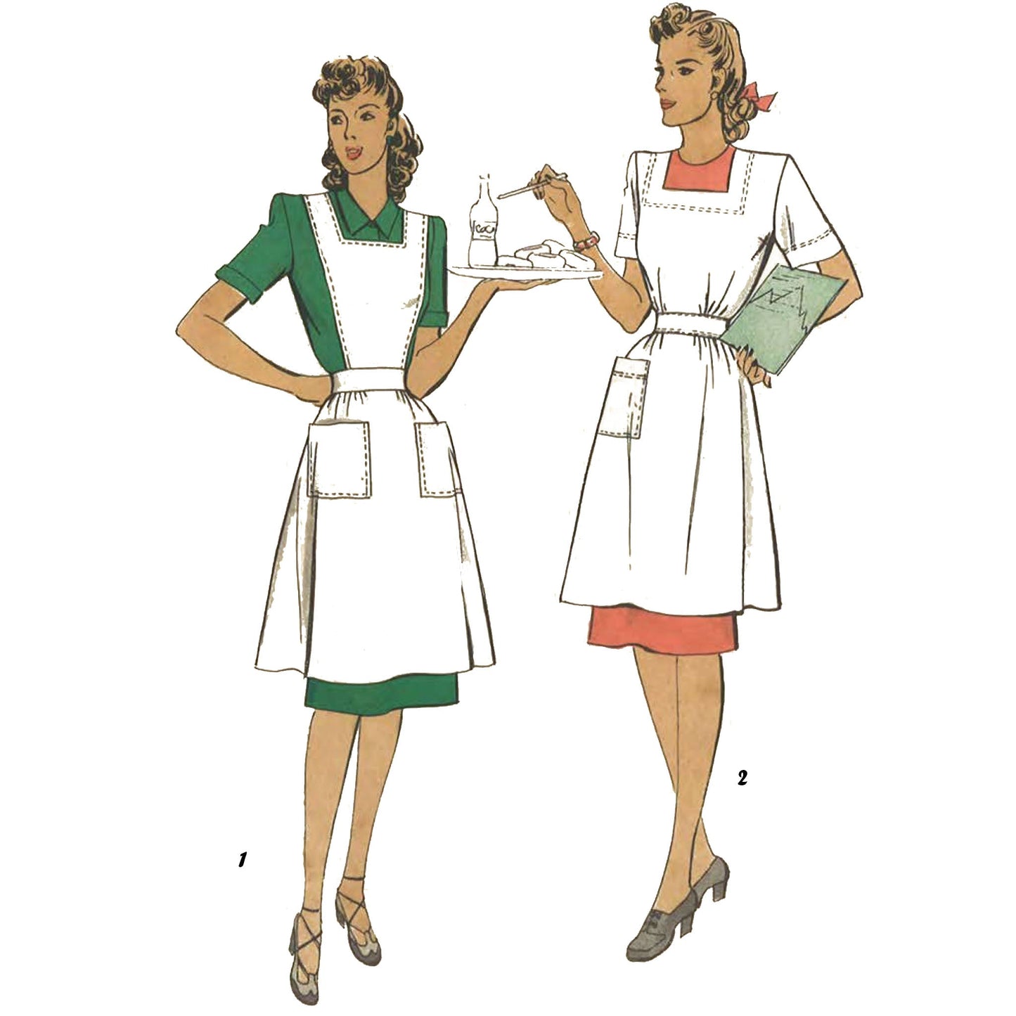 Women in American Red Cross uniform and Waitress Apron