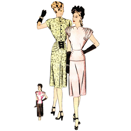 1940s Shirt Dress With or Without Peplum PDF Sewing Pattern Bust 36 -   Canada