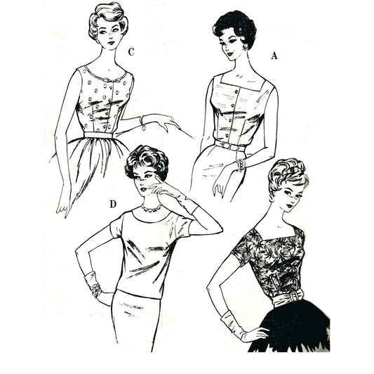 Model wearing blouses made from LeRoy 2308 pattern