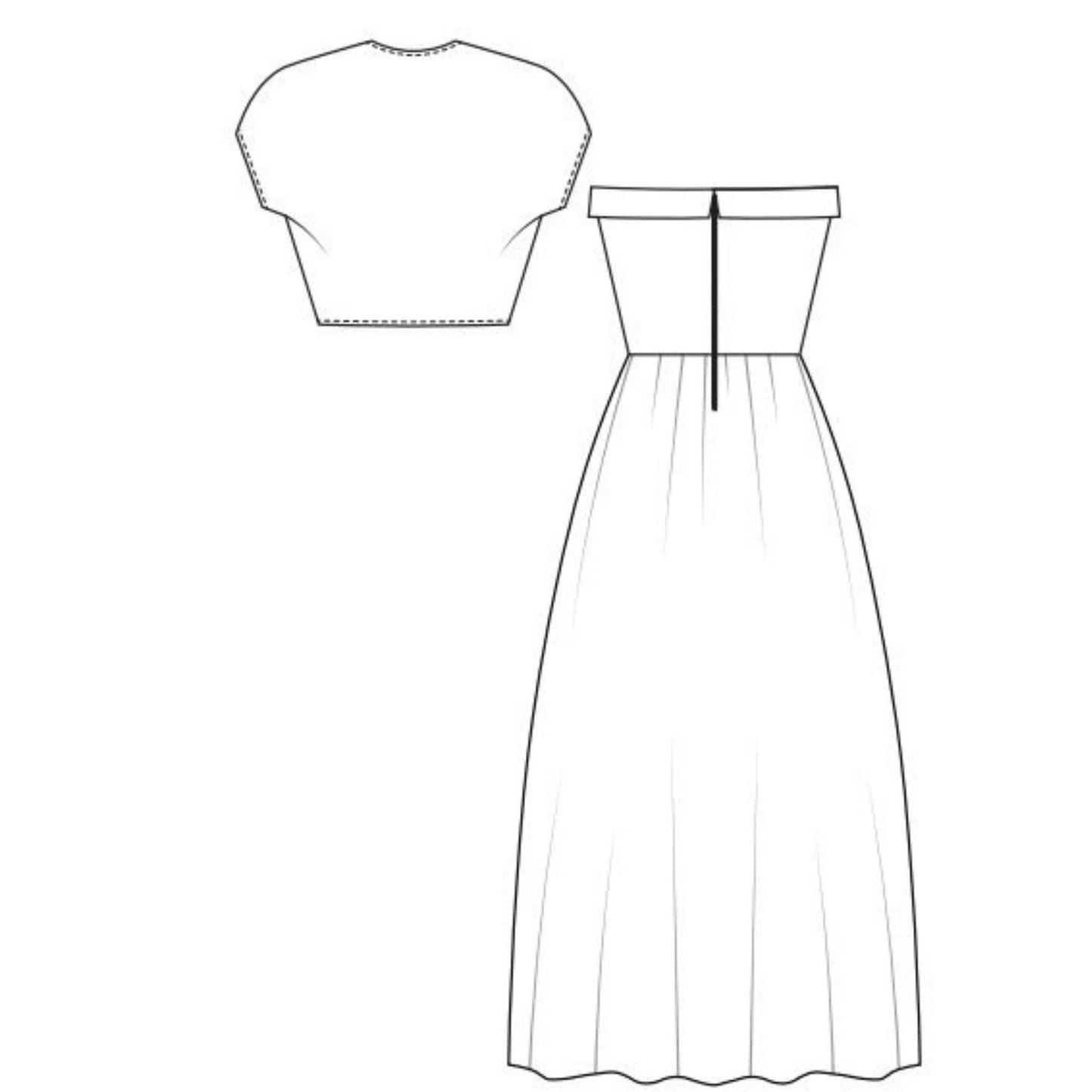 Line drawing of the Franky Dress - back view