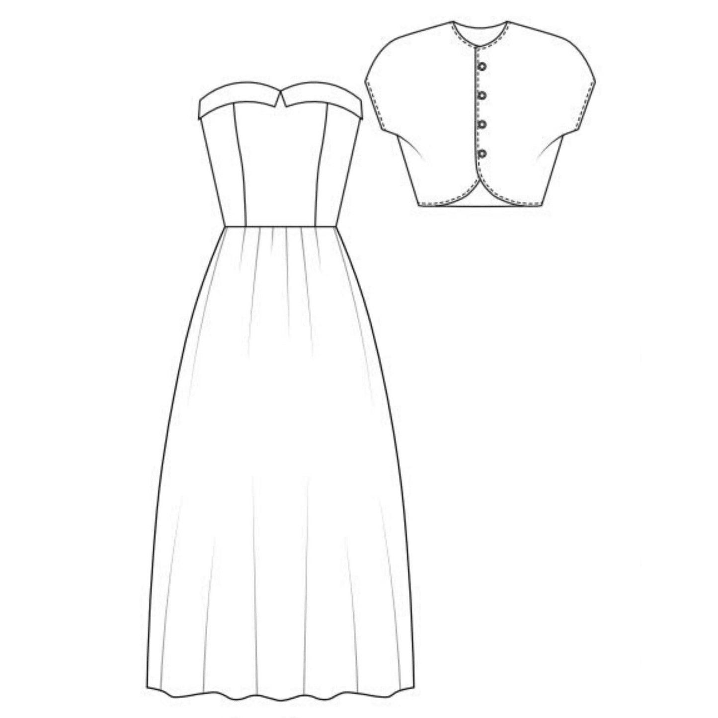 Line drawing ofthe Franky Dress - front view