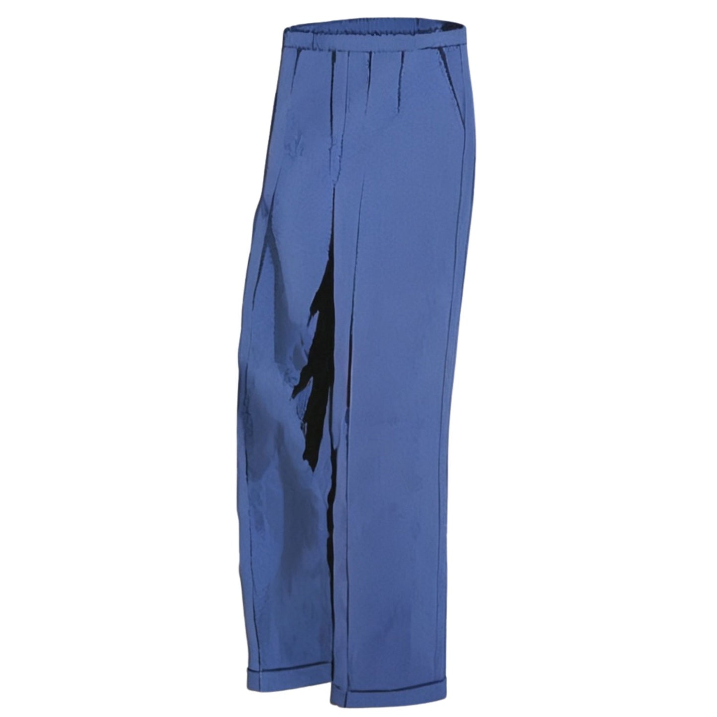 Blue pants with a black design on a white background