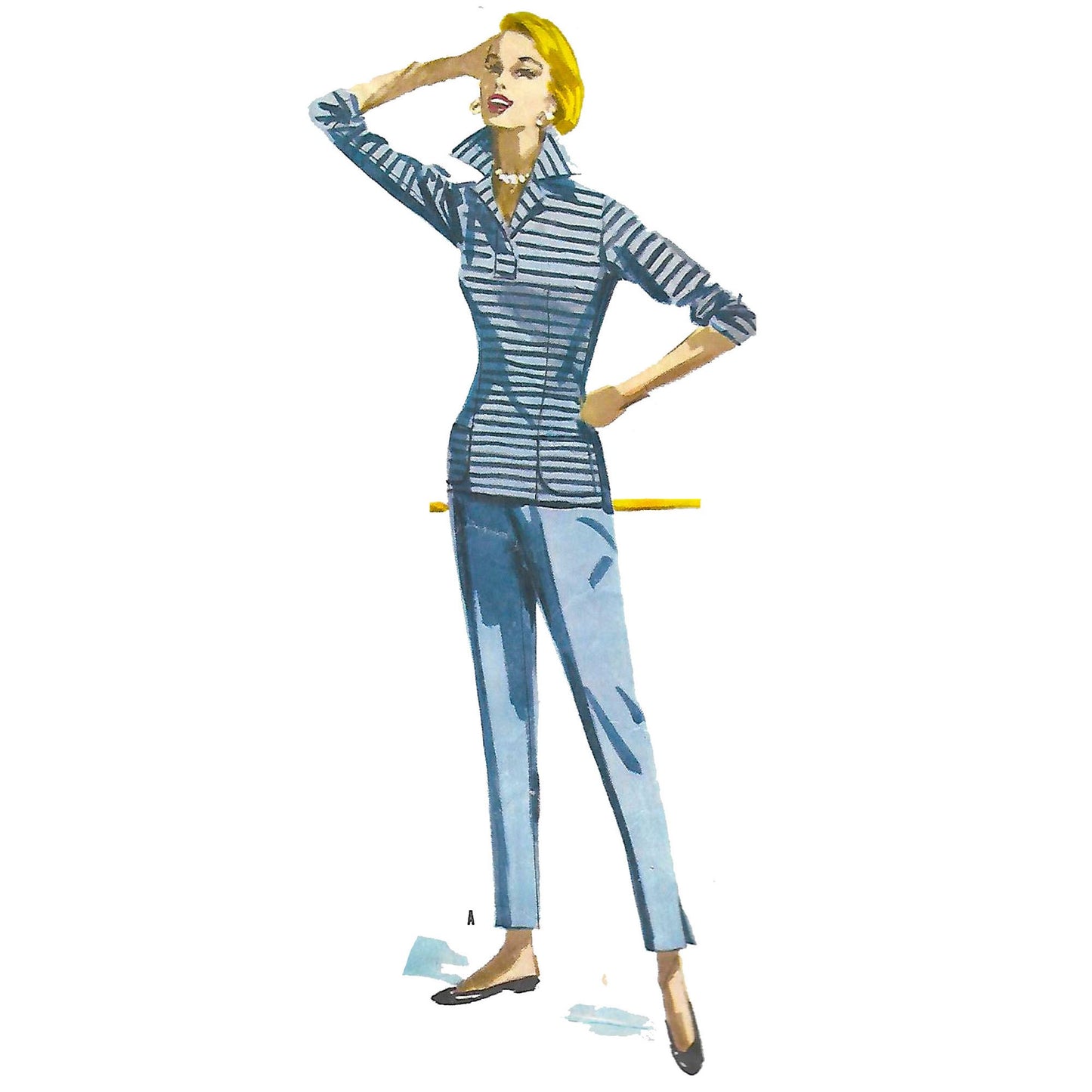 Model wearing 1950s blouse and pants made from McCall’s 3417 pattern
