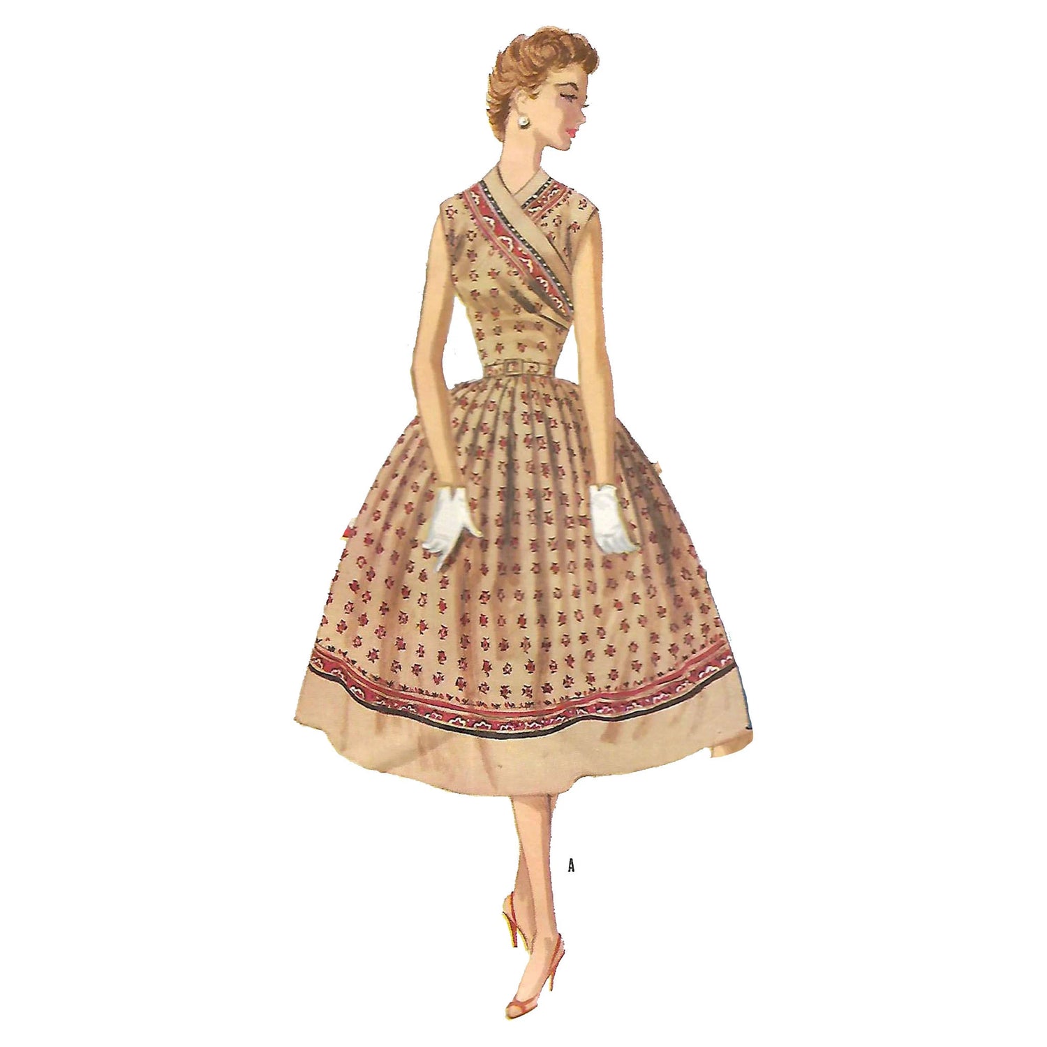 Model wearing 1950s dress made from McCall’s 3472 pattern