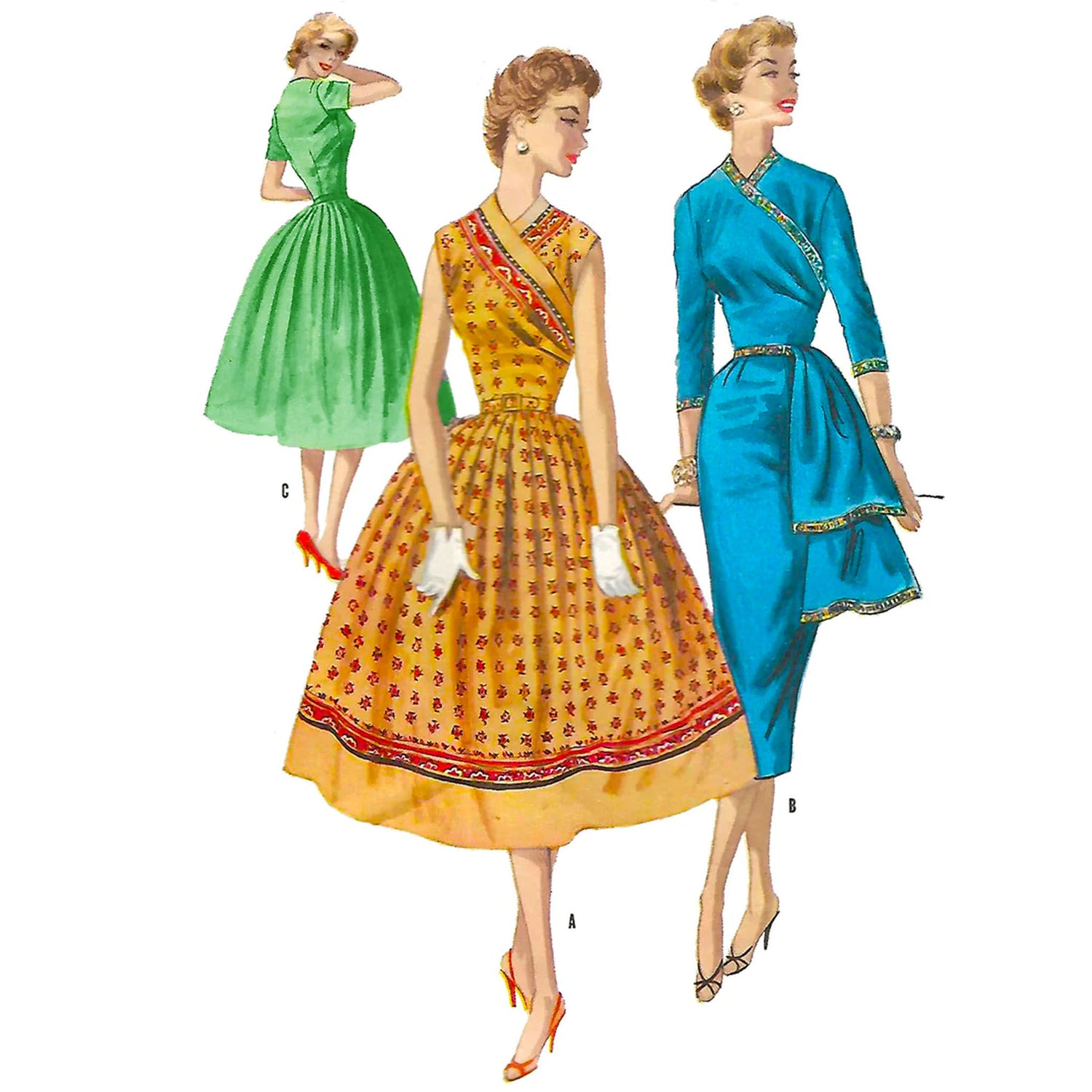 Model wearing 1950s dress made from McCall’s 3472 pattern