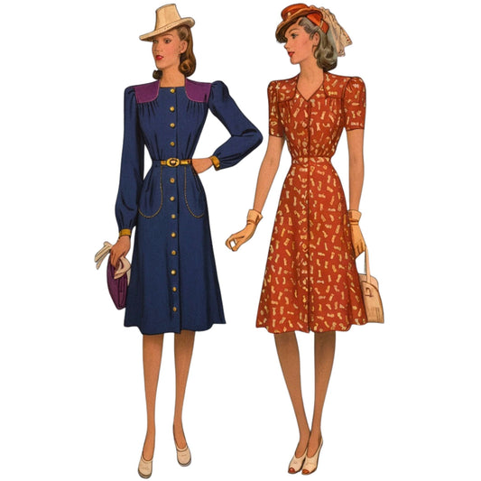 1940s Pattern, Versatile Two Piece Dress, Top & Skirt - Bust 33" - 43.5" (84cm - 110.5cm)
