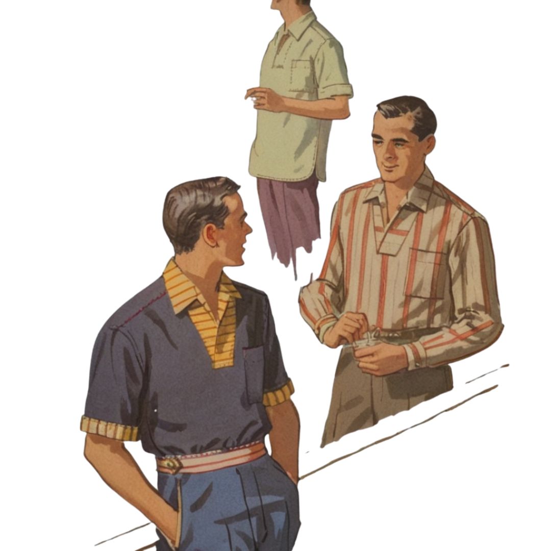 Illustration of two men in vintage clothing on a white background