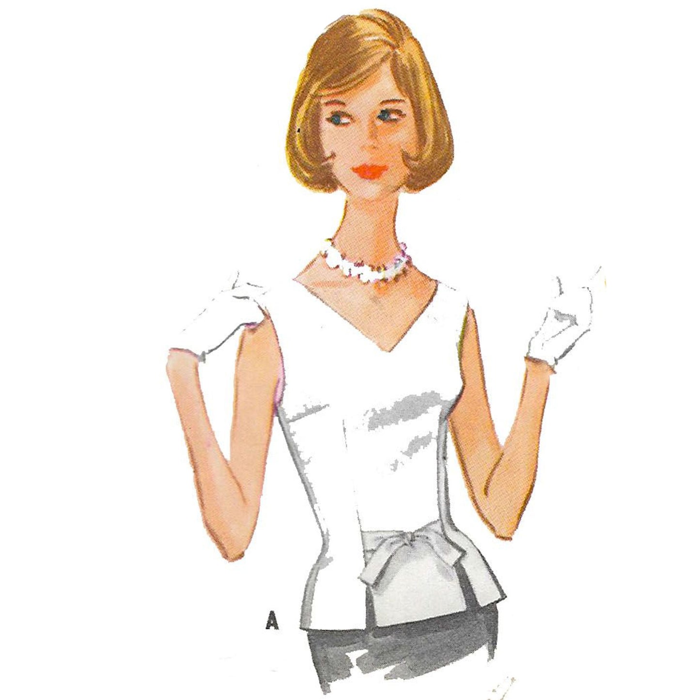 Model wearing 1960s sleeveless blouse made from McCall’s 5833 pattern