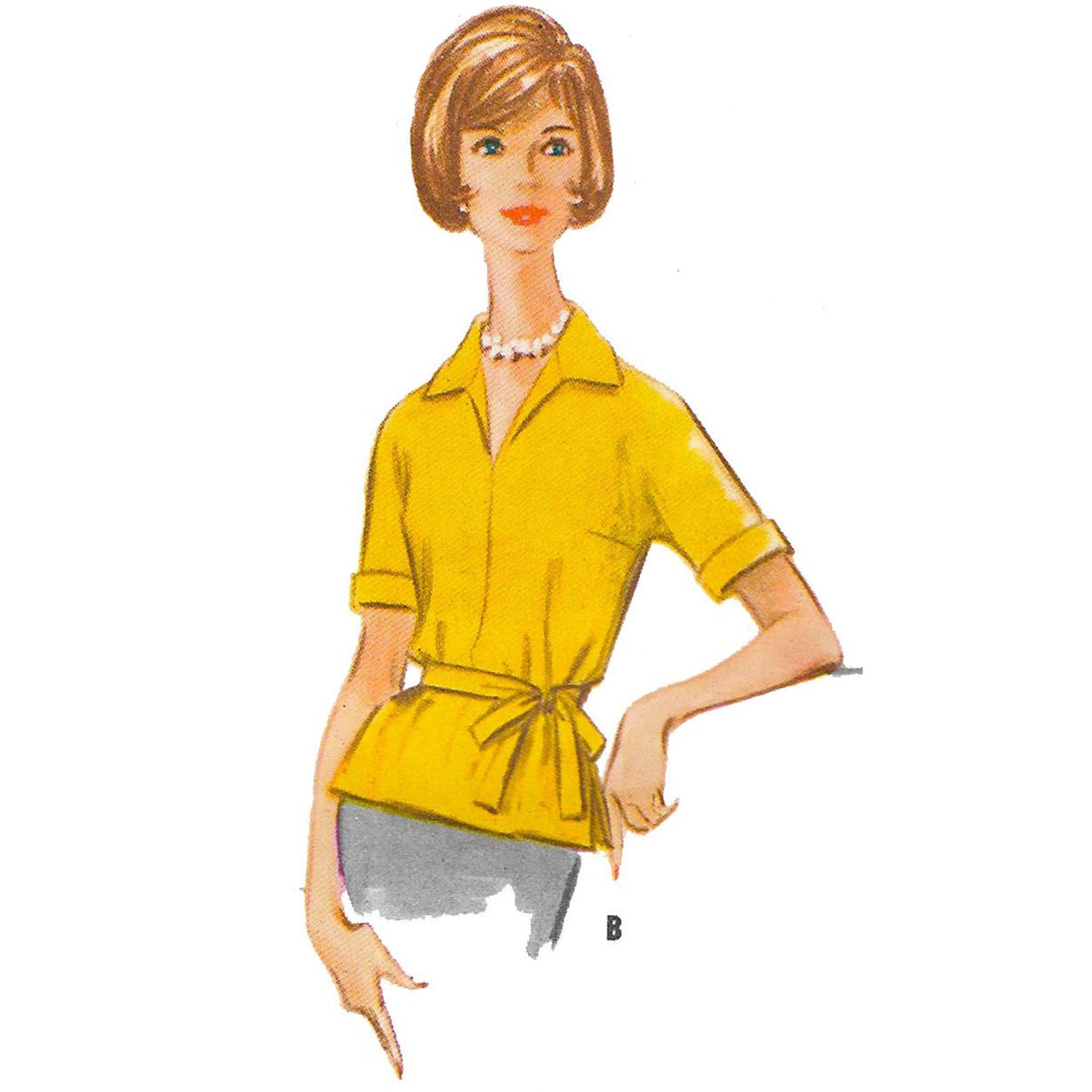 Model wearing 1960s sleeveless blouse made from McCall’s 5833 pattern