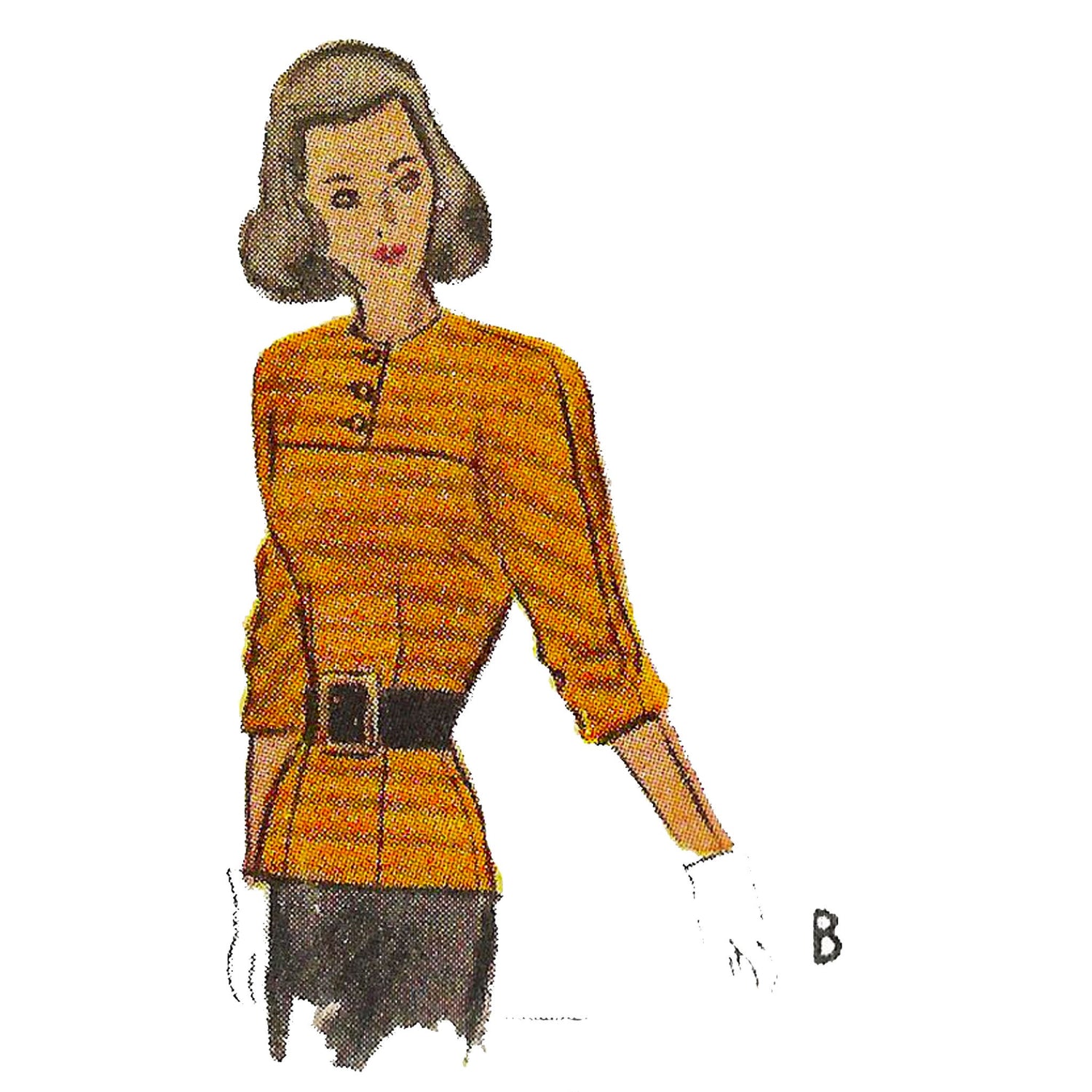Model wearing 1940s top made from McCall’s 7007 pattern