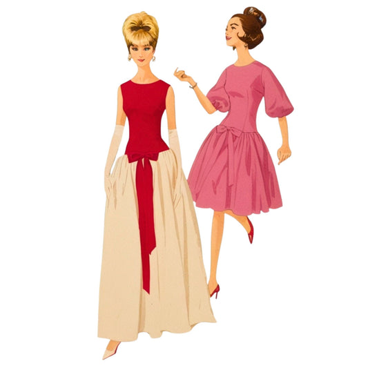 Illustration of two women in vintage-style dresses on a white background