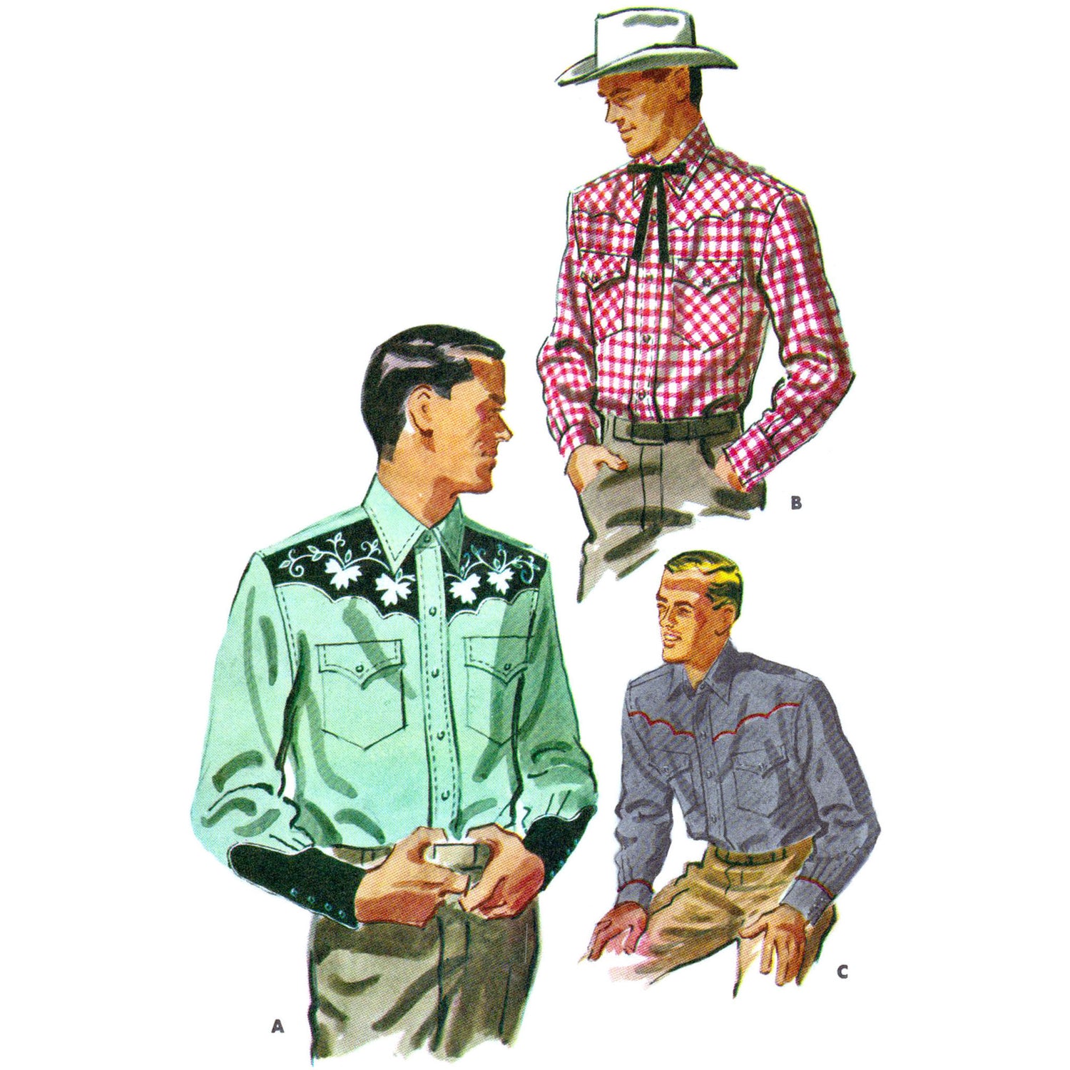 Retro Western Pattern 1950s Sewing Pattern, Men’s Western Shirt - Chest: 42 – 44” (106 – 111 ...