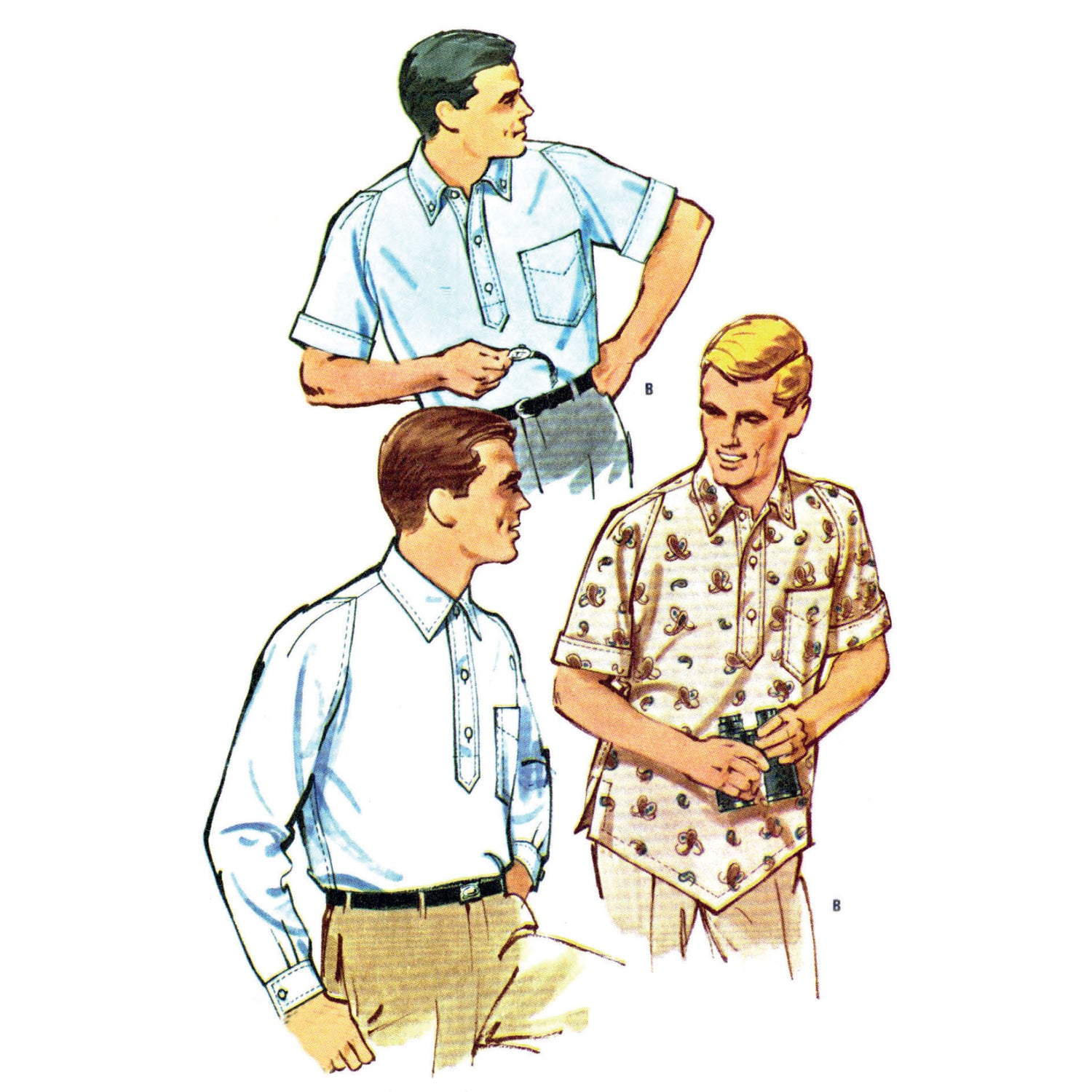 Padrão de costura dos anos 60, camisa masculina – Peito: 38” – 40