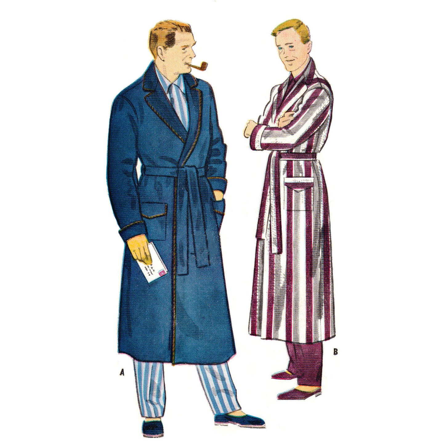 PDF - Padrão de costura   dos anos 1950, Robe masculino - Peito: 46 – 48” (116-121cm) - Baixar