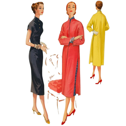Illustration of three women wearing vintage dresses. 