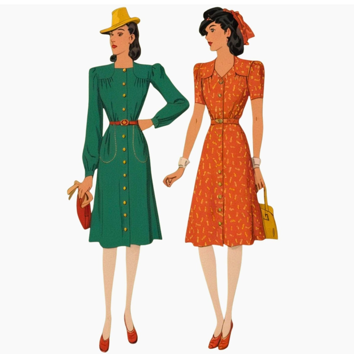 Modello anni '40, versatile abito a due pezzi, top & gonna - Busto 33" - 43,5" (84 cm - 110,5 cm)