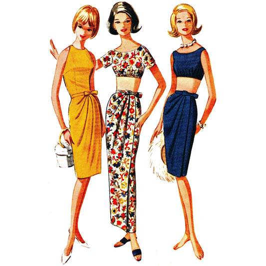 Model wearing separates: two tops and skirt made from McCall’s 6822 pattern