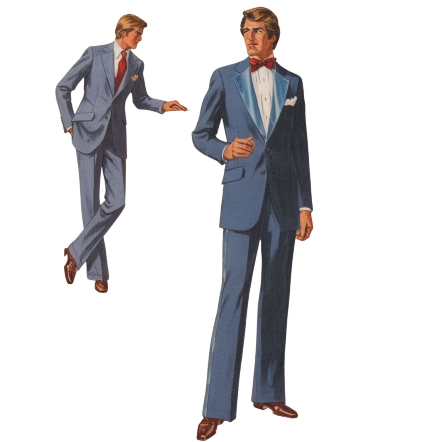 Two men wearing suits on a white background